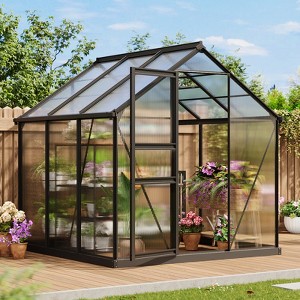 6*6 FT Outdoor Greenhouse, Walk-in Greenhouse with Vented Roof Window, Windproof Aluminum Frame, Suitable for Outside Gardening, Backyard, Patio - 1 of 4