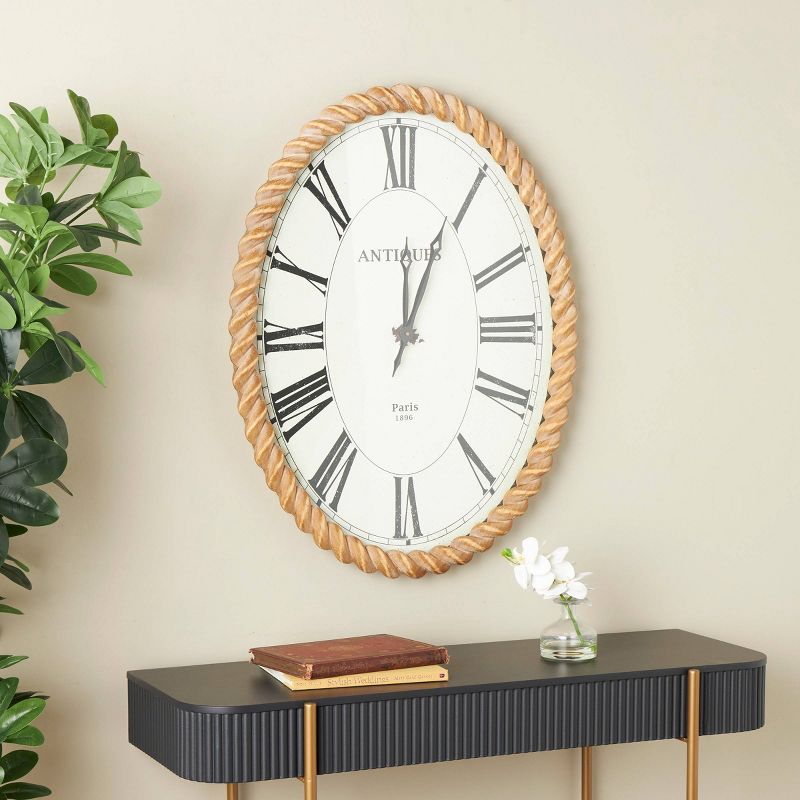 34&#34;x27&#34; Wooden Twisted Frame Wall Clock with White Backing Brown - Olivia &#38; May, 2 of 10