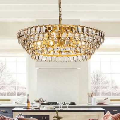 ALOADECOR 8-Light Mid Century Modern 4-Tier Antique Gold Chandelier With Crystal Accents