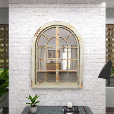 Gray and Brown Weathered Nautical Windowpane Wall Mirror