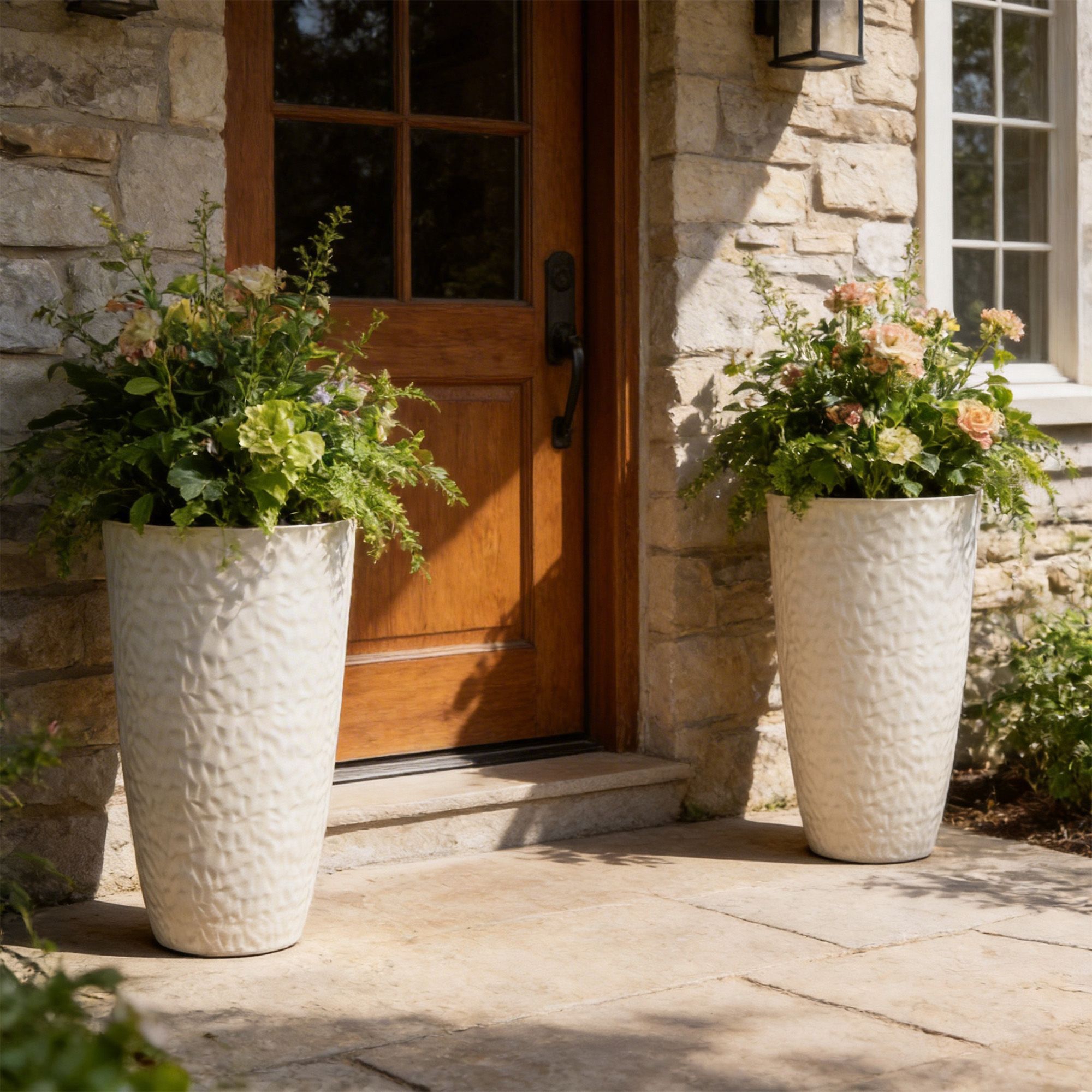 PE White Minimalist Garden Pot 12.20×12.20×21.65 Inch Indoor Home Entryway Decor Planter Set of 2