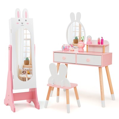Infans Kids Vanity Set Princess Makeup Dressing Table and Chair Set w/ Jewelry Armoire