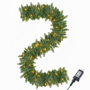 Joyfy 9 FT Artificial Christmas Garland, Pre-Lit 50/100 LED Light Xmas Garland with 8 Modes for Indoor Holiday Door Home Decorations - 1 of 4