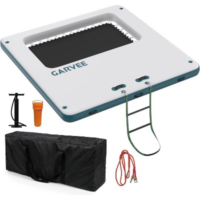 Blue Inflatable Dock Floating Platform, 10x10 FT, Non-Slip PVC Lake Float Island, Drop-Stitch, Pump/Ladder/Bag