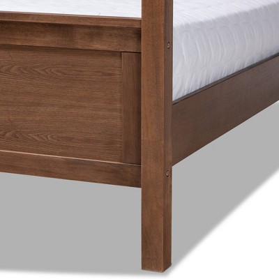 King Gray Upholstered Wood Platform Canopy Bed with Tufted Headboard