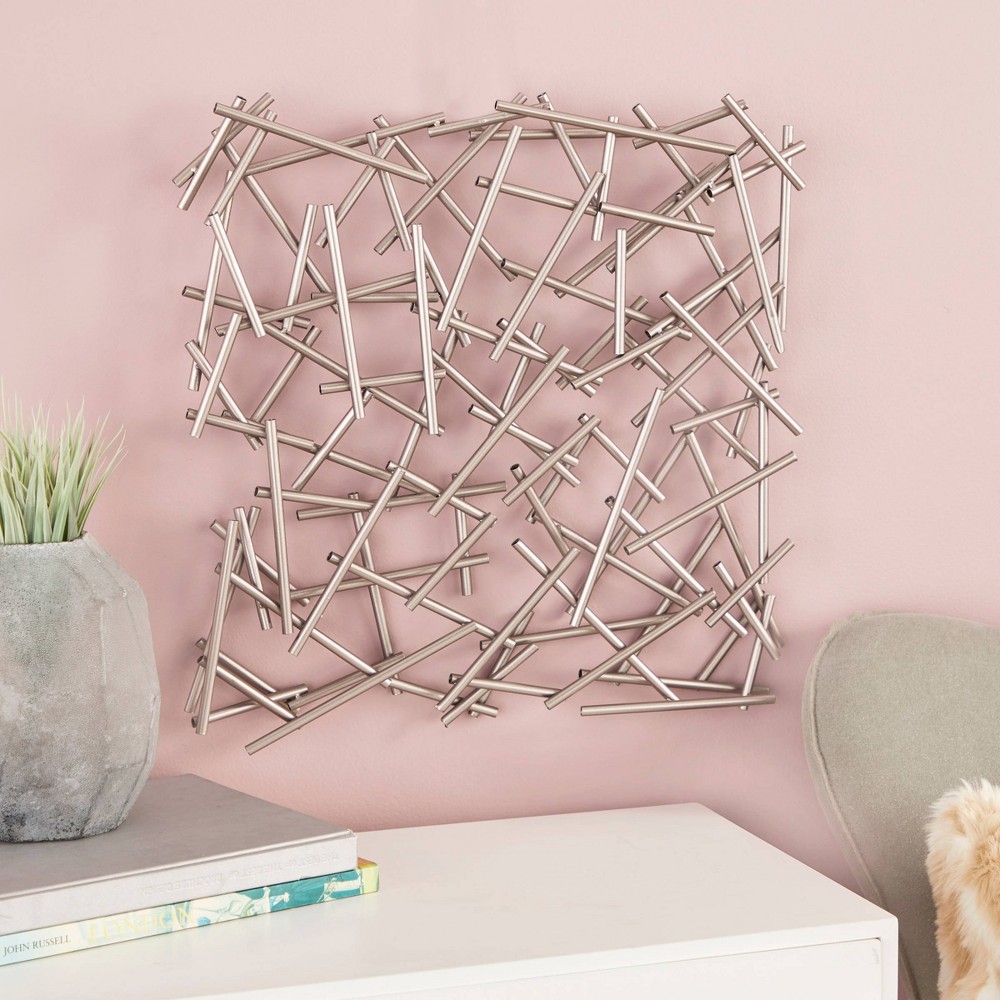 Photos - Wallpaper Metal Geometric Overlapping Lines Wall Decor Silver - CosmoLiving by Cosmo