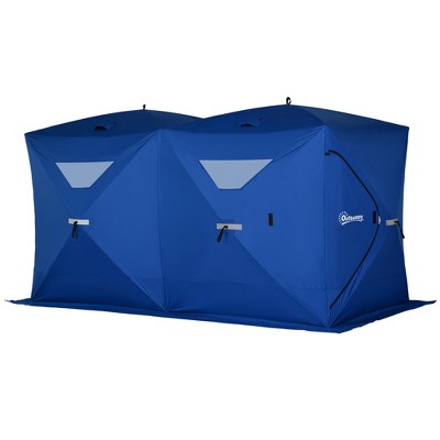 Outsunny 8 Person Ice Fishing Shelter, Waterproof Oxford Fabric Portable Pop-up Ice Tent with 4 Doors for Outdoor Fishing