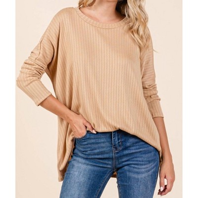 Women's Ribbed Crew Neck Tunic - Cream N Sugar