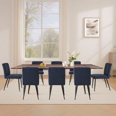 9-Piece Walnut Dining Set,95" L Rectangular Extendable Dining Table with 8 Upholstered Linen Dining Chair for Dining Room,Farmhouse-Tanpinhause