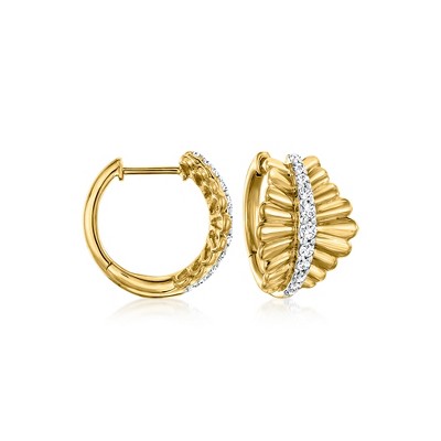 Ross-Simons 0.33 ct. t.w. Diamond Scalloped-Edge Hoop Earrings in 18kt Gold Over Sterling