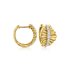 Ross-Simons 0.33 ct. t.w. Diamond Scalloped-Edge Hoop Earrings in 18kt Gold Over Sterling - 1 of 3
