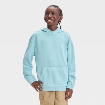 Boys' French Terry Hooded Pullover Sweatshirt - Cat & Jack™ Light Teal Blue M