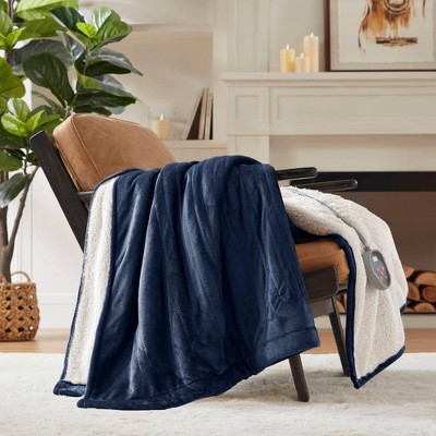 Indigo Queen Heated Plush to Berber Reversible Blanket
