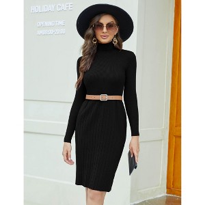 Clearlove Women's Bodycon Sweater Dress Slim Fit Turtleneck Long Sleeve Sweater Dress - 1 of 4