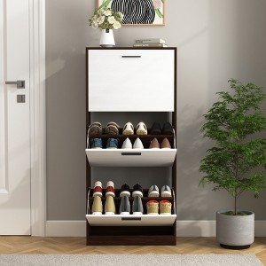 TIRAMISUBEST Shoe Storage Cabinet with 3 White Panel Flip Drawers - Walnut Mobile File Cabinet - 1 of 4