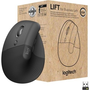 Logitech Lift for Business Left, Vertical Ergonomic Mouse - Left-handed, Wireless, Bluetooth or Secured Logi Bolt USB, Quiet clicks, Graphite - 1 of 4