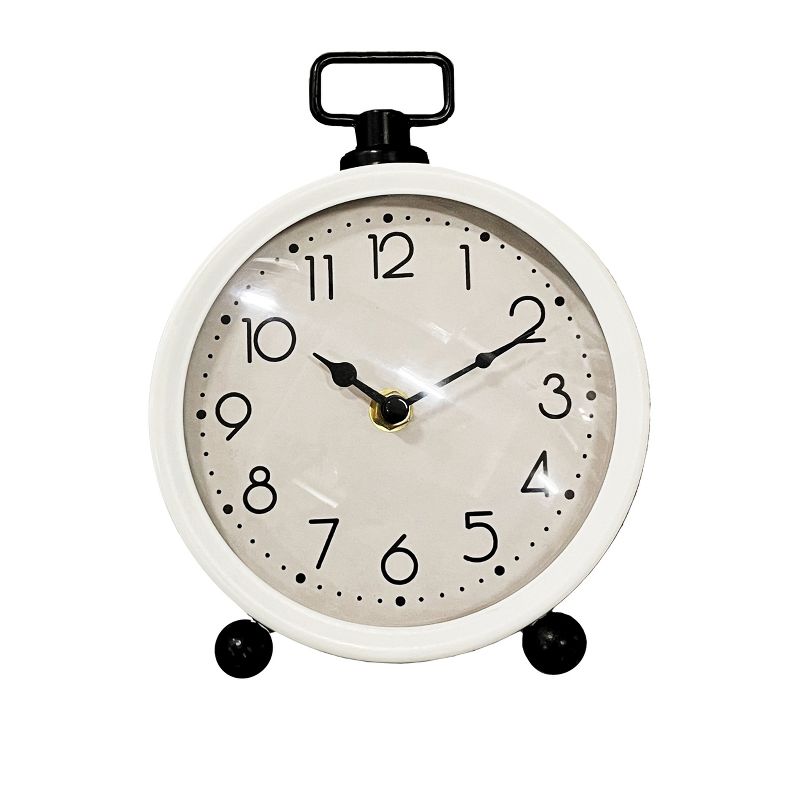VIP Iron 9 in. White Boho Style Table Clock, 1 of 2