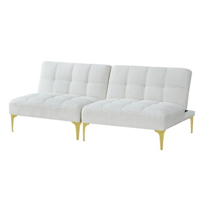 NicBex Folding Sofa Bed Futon Sofa Bed Teddy Fabric Divided Into 2 Parts with Gold Metal Legs Solid Wood Frame
