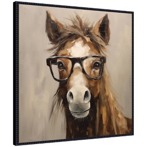 Kate & Laurel All Things Decor 30"x30" Sylvie Hay Those are My Glasses Horse Framed Canvas by The Creative Bunch Studio Beaded Black - 1 of 4