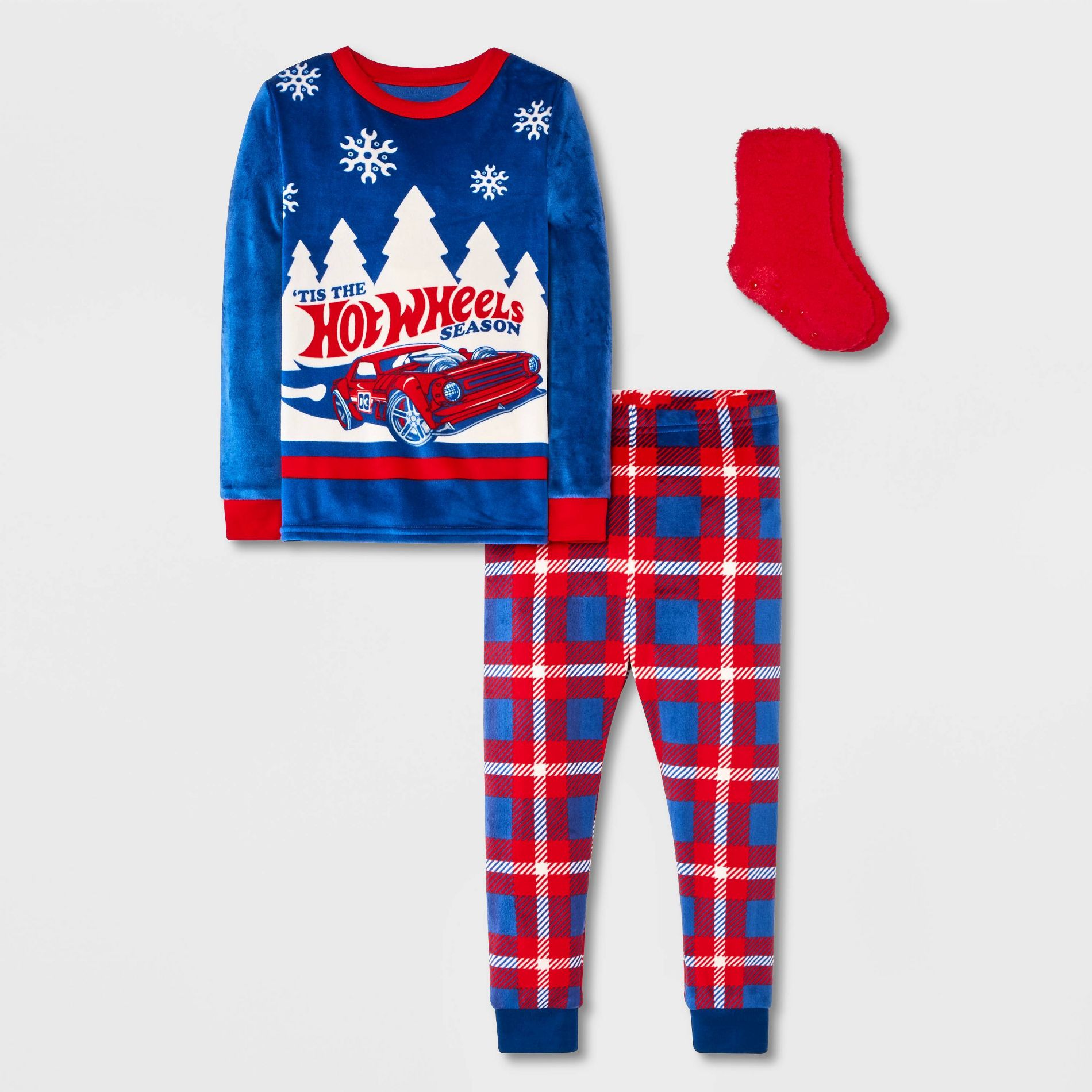 Toddler Boys' 2pc Hot Wheels Snuggly Soft Pajama Set with Socks - Navy Blue