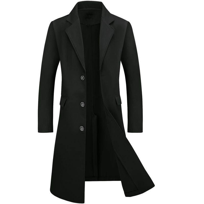 Lars Amadeus Men's Winter Single-Breasted Notched Lapel Long Overcoat, 1 of 7