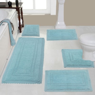 Home Weavers Classy Bathmat Collection 100 % Absorbent Soft Cotton 5 Piece Bath Rug Set, Aqua