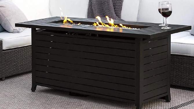Outdoor Rectangle Fire Pit with Wind Screen - Black Mocha - AZ Patio Heaters, 2 of 10, play video