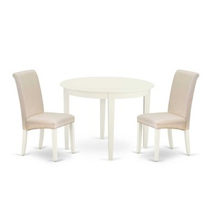 Small Round Kitchen Dinette Set - 3 Piece Table & Chair Set - Cream Fabric Parsons Chairs - 1 of 4