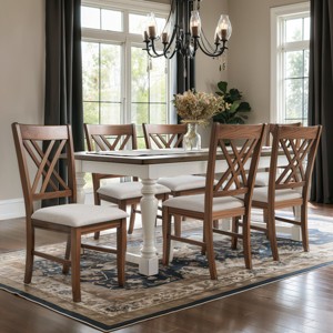 Subrtex Solid Wood dining Chair Cross Back Upholstered Side Chair (Set of 2) - 1 of 4