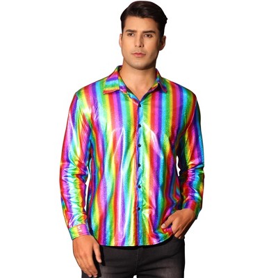 Lars Amadeus Men's Button Down Disco Party Shiny Printed Shirts