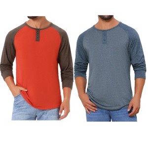 INSPIRE CHIC Men's Casual Raglan Long Sleeves Tee Shirt Henley T-Shirts 2 Packs - 1 of 4
