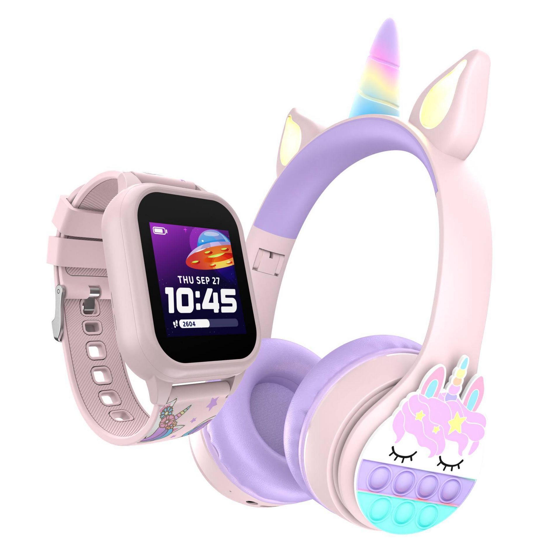 PlayZoom Kids' Smart Watch and Bluetooth Headphone Bundle Gift Set - Unicorn