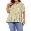 Agnes Orinda Women's Plus Size Short Sleeve Crew Neck Floral Casual Babydoll Blouses - 2 of 4