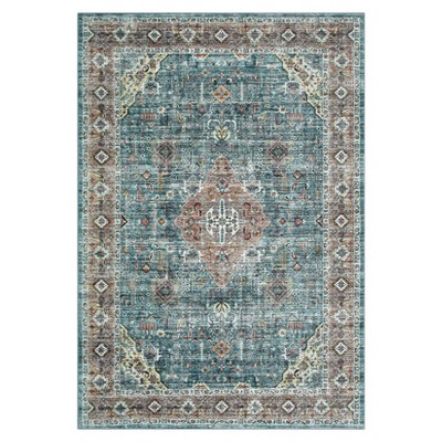 Washable Vintage Printed Rug Non Slip Low Pile Rug Soft Throw Floor Cover Foldable Indoor Carpet for Living Room Bedroom Playroom Nursery