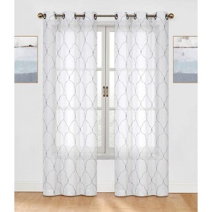 GoodGram 2 Pack: Trellis Embroidered Sheer Voile Grommet Curtain Panels - 38 in. W x 84 in. L, Gray - 1 of 1