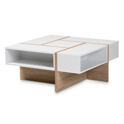 Rasa Wood Coffee Table White/Oak - Baxton Studio