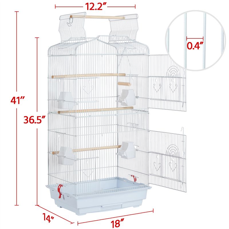 Yaheetech Open Top Metal Birdcage Parrot Cage with Slide-out Tray And Feeders, 4 of 9