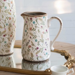 Angel Sar Ceramic Pitcher Vase, 9.1 Inch Round Floral Vase with Weathered Finish, Multi-Colored Rustic Decor - 1 of 4