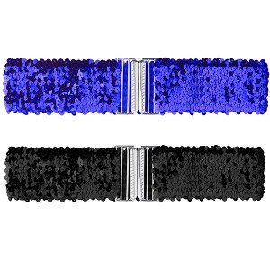 Allegra K Women's Halloween Stretchy Waist Belts Interlock Buckles Sequins Decor Wide Elastic Belts 2Pcs - 1 of 4