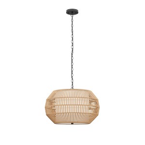 Rattan Farmhouse Chandelier Light Fixture, 5 Light Large Chandelier, Handwoven Dining Room Chandelier with Fabric Shade - 1 of 4