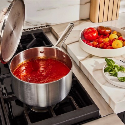 3-Quart Silver Stainless Steel Non-Stick Saucier with Lid