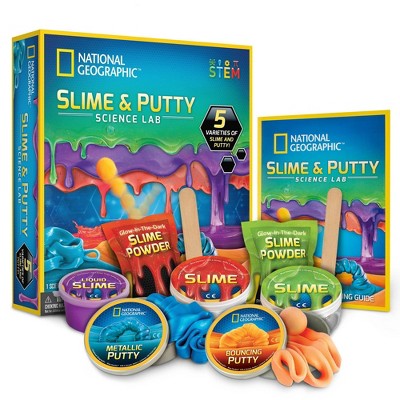 national geographic mega slime kit & putty lab - 4 types of amazing slime  for girls & boys plus 4 types of putty including magnetic putty, fluffy  slime & glow-in-the-dark putty 