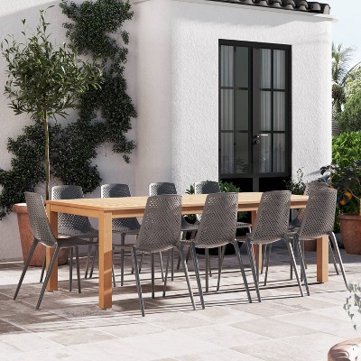 Raydon 11pc Patio Dining Set with Rectangular Table with Teak Finish - Amazonia