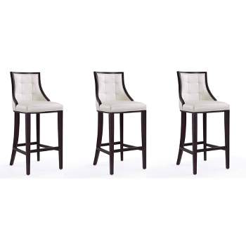 Set of 3 Fifth Avenue Upholstered Beech Wood Faux Leather Barstools - Manhattan Comfort