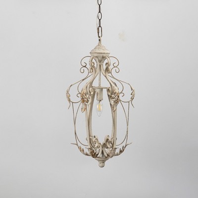 Rustic Hanging Chandelier with Vintage White Finish and Ornate Leaf Design, Ideal for Home Lighting Decor, 1pc