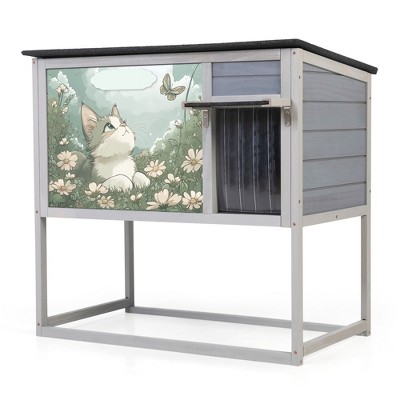 FURNIinspire Pet Crates And Houses High-Leg Cat House Easy Assembly, Cleaning And Stylish Design for Outdoor Use, Grey, 35.40"*21.60"*32.30"
