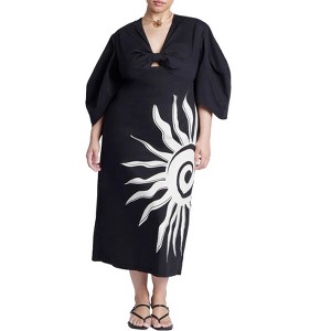 ELOQUII Women's Plus Size Twist Detail Printed Column Dress - 1 of 3