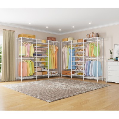 White Heavy Duty Freestanding Garment Rack with Adjustable Shelves