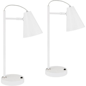 360 Lighting Chase 23" High Small Modern Desk Lamps Set of 2 USB Port White Metal Home Office Living Room Charging Bedroom Bedside Nightstand - 1 of 4