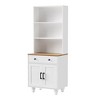 Chery Life utility Storage Cabinet with 4 Solid Wood Gourd-Shaped Legs, Adjustable Shelves, 5 Tier Bookshelf with Drawer for Living Room - 2 of 4